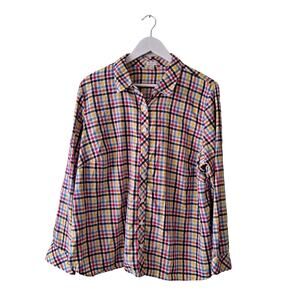 Talbots Cotton Multicolored Check Long Sleeve Button Down Top Shirt - Size 2X